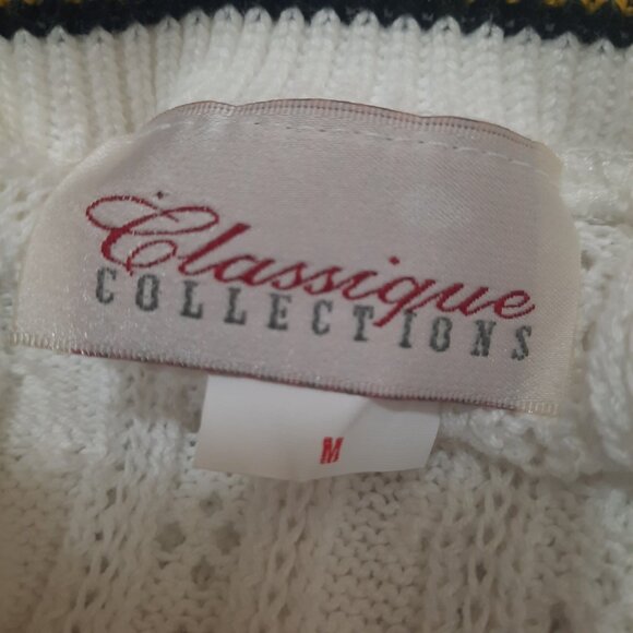 Vintage 90s White sweater Vest Preppy Academia Coquette Cable Knit V Neck M - Picture 6 of 7